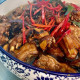 Stir fried duck in black bean sauce